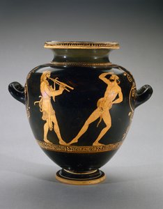 Stamnos de figura vermelha com cena de Hércules com Sátiro, 440-420 aC (terracota) de Polygnotos Polygnotos
