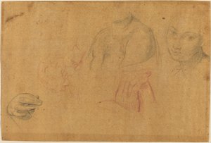 Esboços de cabeças e mãos de Pompeo Batoni