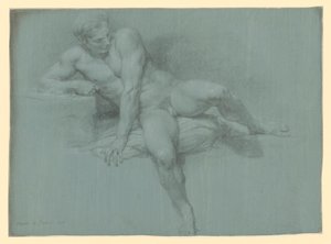 Estudo de nu de um modelo masculino reclinado, apoiado no braço esquerdo à frente do corpo de Pompeo Girolamo Batoni