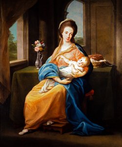 Par de retratos, Senhora com uma criança (sobre tela) de Pompeo Girolamo Batoni