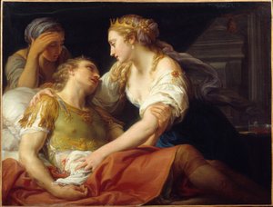 A morte de Marc Antoine, o político romano e general Marc Antoine (Marcus Antonius) (83-30 a.C.), morreu nos braços de Cleópatre. Pintura de Pompeo Batoni (1708-1787) 1760 Brest, Museu de Belas Artes