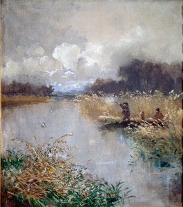 Pintura de caça ao pato de Pompeo Mariani (1857-1927) 1898 Sol. 115x100 cm Genes, Galleria d