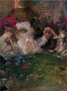 Jogadores Profissionais de Roleta de Mariani, Pompeo (1857-1927). Óleo sobre papelão, tamanho : 36x26