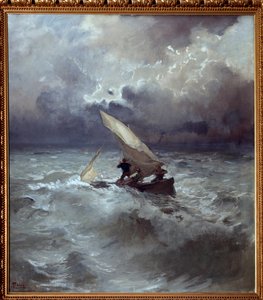 Tempete en mer (Tempestade no mar) Pintura de Pompeo Mariani (1857-1927) 1898 Dim 145x135 cm Génova, Galleria d
