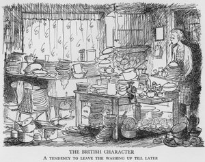 O personagem britânico, Uma tendência para deixar a lavagem para mais tarde (litho)