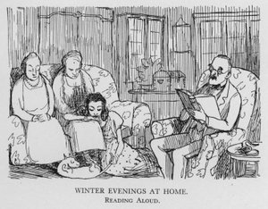 Noites de inverno em casa; leitura em voz alta (litho) de Pont