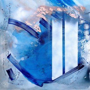 Azul Fluido e Ouro - Abstrato
