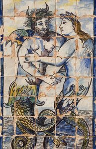 Azulejos azulejos nos jardins do palácio retratando criaturas do mar (cerâmica) de Portuguese School