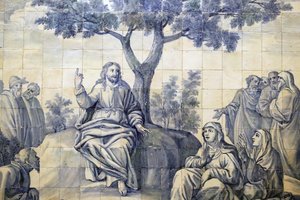 Igreja da Misericórdia. Azulejos. O sermão no monte. Jesus. Évora. Portugal. de Portuguese School