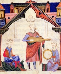 Fol.12v Músicos tocando violão e pandeiro, do Chansonnier des Nobles de Portuguese School