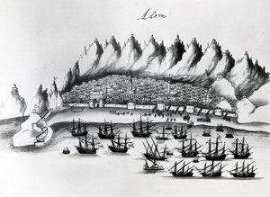 Portuguese Assault on Aden, ilustração de Legends of India de Gaspar Correia, c.1858 de Portuguese School