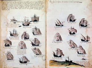 Navios de guerra. Memórias das armadas de Portugal sob o reinado de D. Manuel I (1469 - 1521). Manuscrito de 1505. Paris. BN de Portuguese School