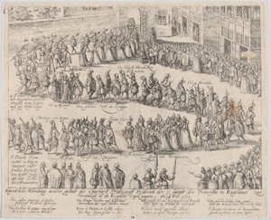 Procissão de casamento para o casamento de Elizabeth Stuart, filha de James I, e..., 1613 ou depois. de Possibly by Abraham Hogenberg.