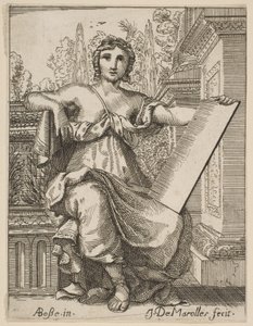 Mulher sentada segurando um tablet, final do século XVII, meados do século XVIII. de Possibly by Jean Antoine de Maroulles