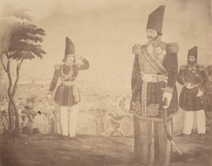 [Uma revista persa em uma pintura que pertenceu a Ardeshir Mirza, tio do rei.], 1840-60s. de Possibly by Luigi Pesce.