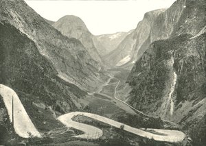 A estrada em zigue-zague e as cachoeiras, Stalheim, Noruega, 1895.