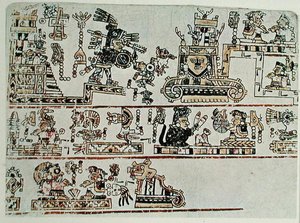 Cópia facsimilada do Codex Bodley, detalhe, c.1521 (vellum) de Pre Columbian Pre Columbian