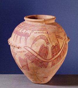 Vaso representando dois santuários em uma barcaça, c.3500 aC (cerâmica)