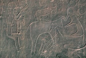 Figuras humanas e animais (pintura rupestre) de Prehistoric