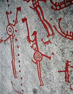 Idade do bronze nórdico: caçadores, esculturas rupestres em Tanum, Suécia de Prehistoric Prehistoric