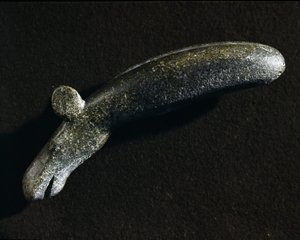 Prehistoire: ferramenta de diorito em forma de elan. Idade da Pedra. Museu Sueco de Antiguidades Nacionais, Estocolmo Suécia de Prehistoric Prehistoric