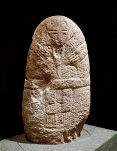 Pré-história: menhir de estatueta. Idade da pedra, neolítico. Saint Germain en Laye, Museu de Antiguidades Nacionais de Prehistoric Prehistoric