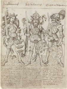 Rei Arthur, Carlos Magno e Godofredo de Boulogne de Primary Master of the Strassburg Chronicle