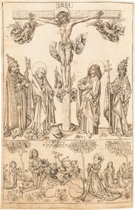 A Crucificação com a Virgem e os Santos e a Família Hungerstein de Primary Master of the Strassburg Chronicle