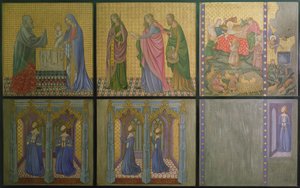 Reconstrução de uma parede uma pintura originalmente na Capela de Santo Estêvão, representando a Rainha Philippa (c.1314-69) e as suas filhas