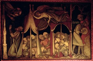 A História de Hezekiah, reconstrução de uma parede uma pintura originalmente na Câmara Pintada do Palácio de Westminster