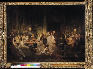 Emile Jean Horace Vernet (1789-1863) Discutindo a invenção do daguerreótipo no salão de Iris de Monsieur