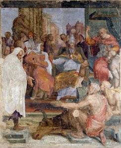 As histórias do Papa Silvestre e do Imperador Constantino, de Prospero Fontana (1512-1597), fresco, salão, Palazzina della Viola, Bolonha, Emilia-Romagna, Itália