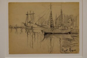 veleiros, Narcís Puget Riquer, desenho a carvão, museu Puget, casa nobre de Can LLaudis , Dalt Vila, Ibiza, ilhas Baleares, Espanha
