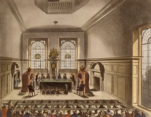 Salão de Cooper, Desenho de Loteria, do Microcosmo de Londres de Ackermann de Pugin and Rowlandson