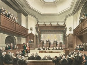 Corte de Pleas comuns, Westminster Hall, de "O Microcosmo de Londres", gravado por JC Stadler (fl.1780-1812), pub. por R. Ackermann (1764-1834) 1808 (aquatinta)