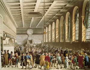 Alfândega, The Long Room, do Microcosmo de Londres de Ackermann de Pugin and Rowlandson