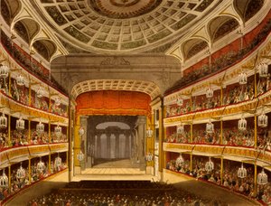 Novo Covent Garden Theatre, do Microcosm of London, 1810 por R Ackermann (aquatinta colorida à mão) de Pugin and Rowlandson