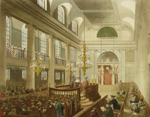 Sinagoga, Dukes Place, Houndsditch, de "Microcosmo de Londres" de Ackermann, gravado por Sunderland, 1809 (água) de Pugin and Rowlandson