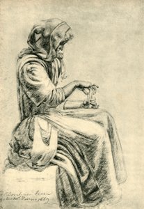 Mulher sentada com cartas de baralho, 1669, 1943. de Pupil of Gerard ter Borch II