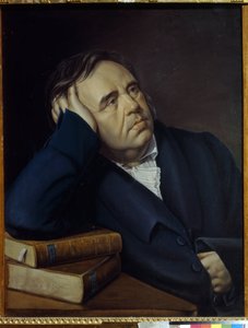 Retrato do fabulista Ivan A. Krylov (1769-1844) (retrato do fabulista I.A. Krylov). Trabalho de Pyotr Alexeevich Olenin (1828-1855), pastel sobre papel de Pyotr Alexeevich Olenin