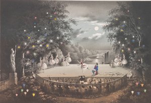 O balé Naiad e Pescador de C. Pugni no pavilhão Pink, no Peterhof Park, 1851.