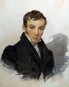 Portrait de Vassili Joukovski (1783-1852), pote russe (Retrato do poeta Vasily Zhukovsky). Oeuvre de Piotr (Pyotr) Fiodorovitch Sokolov (Pierre Sokolov) (1791-1848), vers 1820. Aquarelle sur papier. São Petersburgo, Museu A. Museu Memorial Pushkin de Pyotr Fyodorovich Sokolov