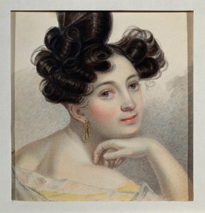 Retrato da Condessa Glafira de Balmen. Trabalho de Pyotr (Piotr) Fyodorovich Sokolov (Peter Sokolov) (1791-1848), aguarela sobre papel, ca. 1828. Arte russa de Pyotr Fyodorovich Sokolov