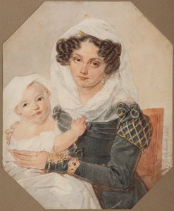 Retrato da condessa Maria Nikolayevna Volkonskaya 1805-1863 com o filho Nikolay, 1826 de Pyotr Fyodorovich Sokolov
