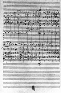 Manuscrito da partitura do Ballet Nutcracker de Piotr ou Petr Ilyich Tchaikovsky (ou Tchaikovsky ou Ciajkovskij ou Tchaikowsky de Pyotr Ilyich Tchaikovsky