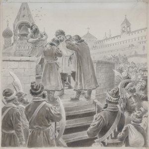 Ilustração do poema A Canção do Mercador Kalashnikov de M. Lermontov de Pyotr Ivanovich Korovin