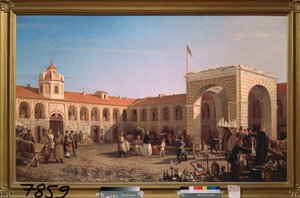 O Mercado Apraksin em São Petersburgo (Mercado Apraksin em São Petersburgo) - Pintura de Pyotr Petrovich Vereshchagin (Piotr Vereshchagin) (1836-1886), óleo sobre tela