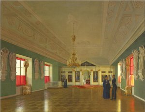 Interior da Igreja do Palácio de São Alexandre Nevsky, Palácio Anichkov, São Petersburgo, 1850. de Pyotr Vasilyevich Tutukin