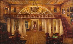 A casa do Larin. Cenário para a ópera Eugene Onegin de P. Tchaikovsky, 1944.
