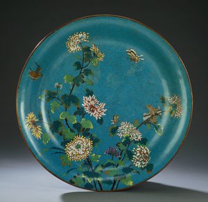 Grande prato de esmalte cloisonne, final do século 18